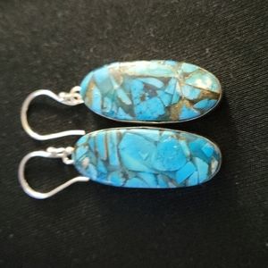 Handmade Turquoise Chip Sterling Silver Earrings